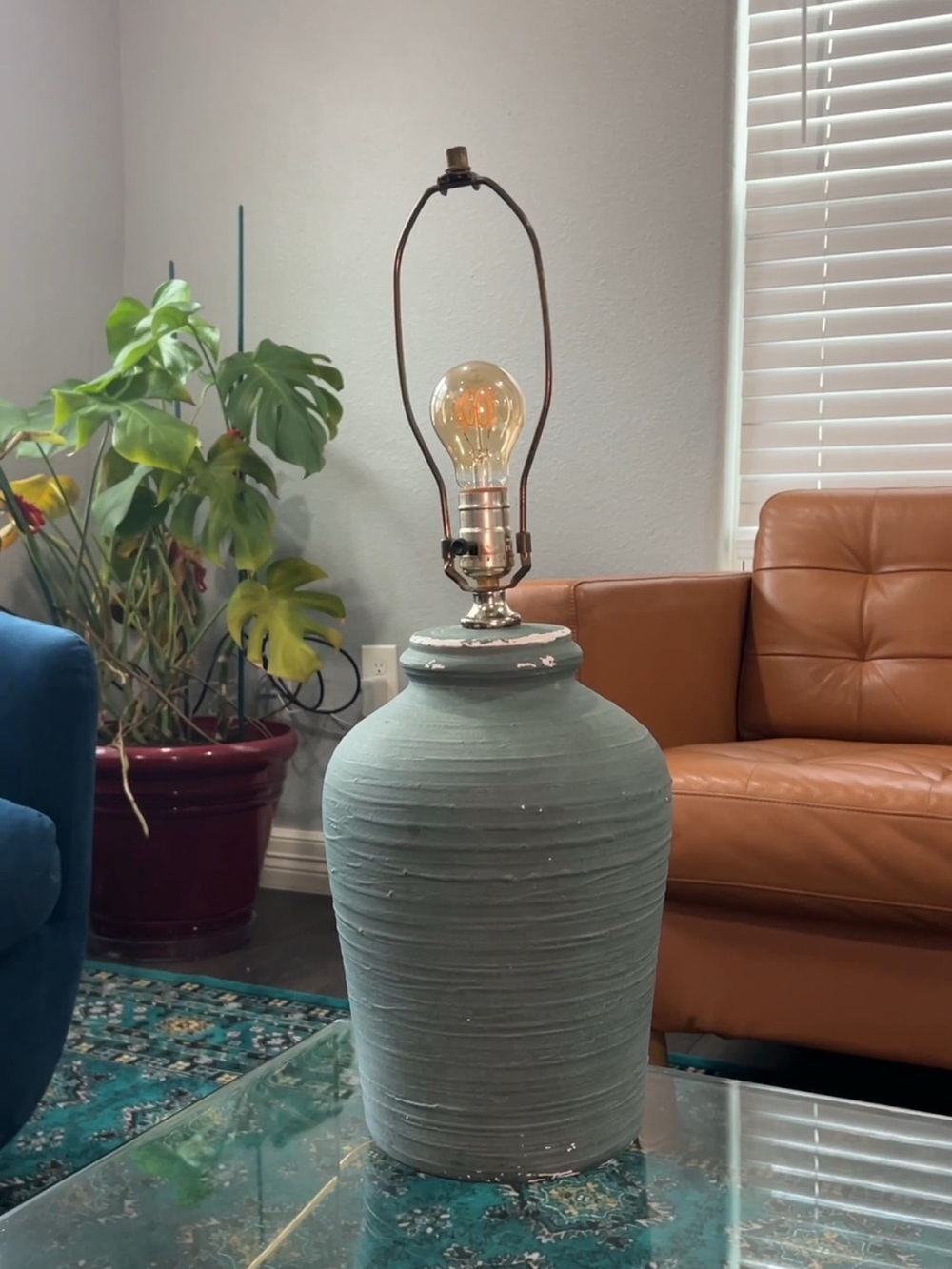 ELITE Handmade Plaster Aqua Turquoise Blue Table Lamp Signed